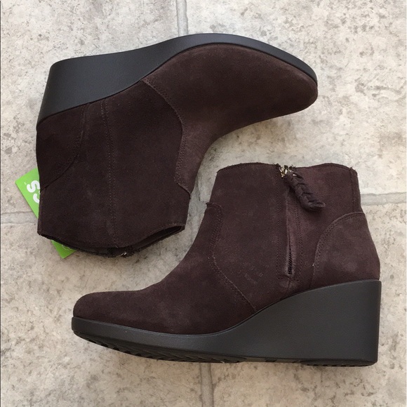 Crocs Leigh Suede Wedge Bootie Espresso